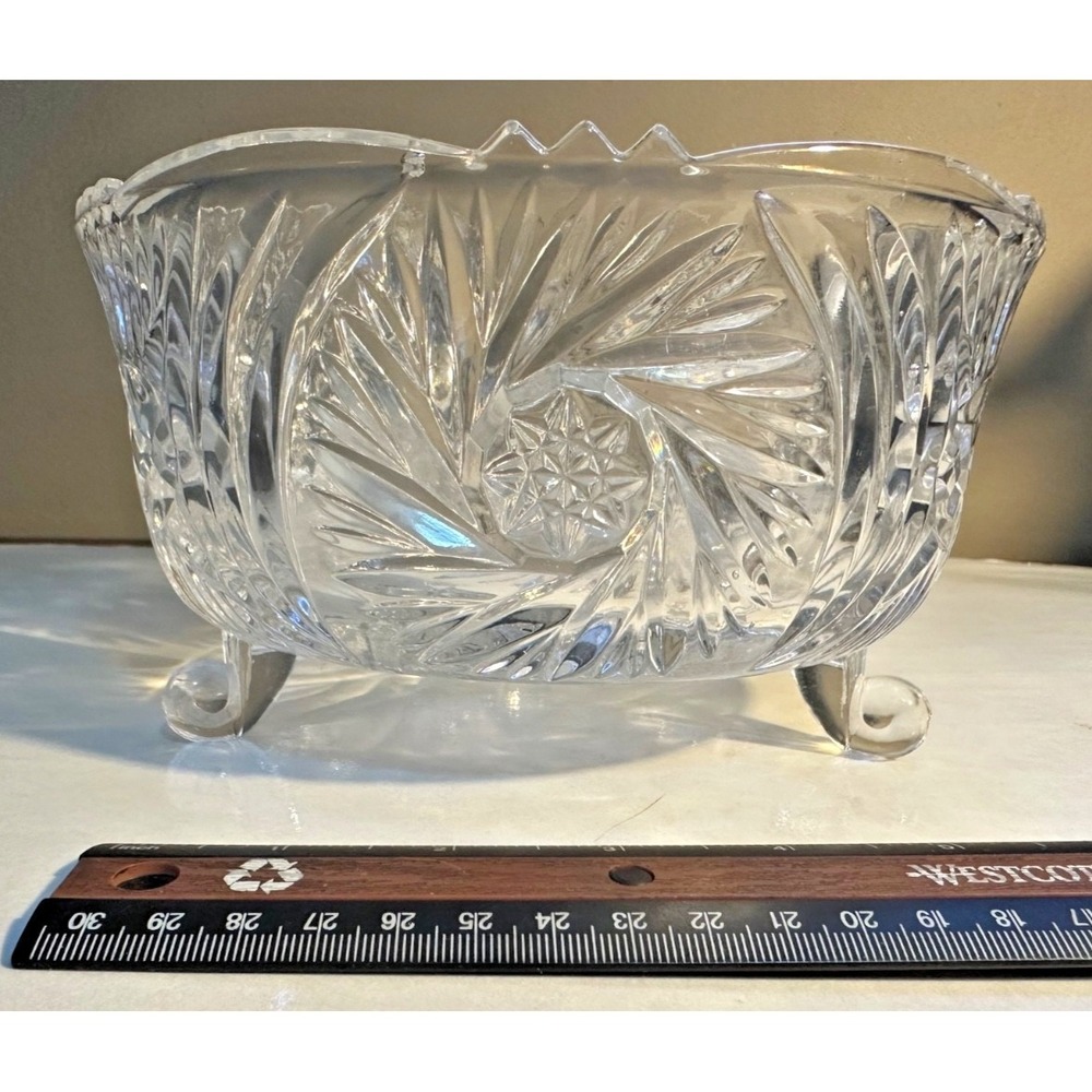 VINTAGE GERMAN CRYSTAL ANNA HUTTE BLEIKRISTALL ANTIQUE FOOTED BOWL DISCONTINUED